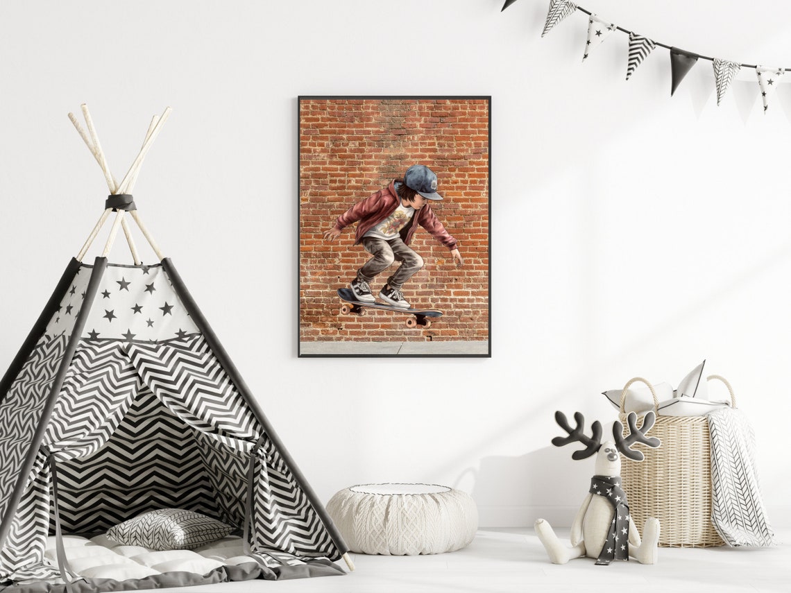 Skater Boy Art Print Skateboard Rider Teen Room Decor Street Style Art For Tween Boy Boys Room Wall Art Kids Wall Art - Image 2