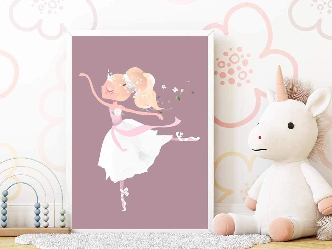 Ballerina Dancer In White Dress With Pink Ribbons Girls Poster - Image 2