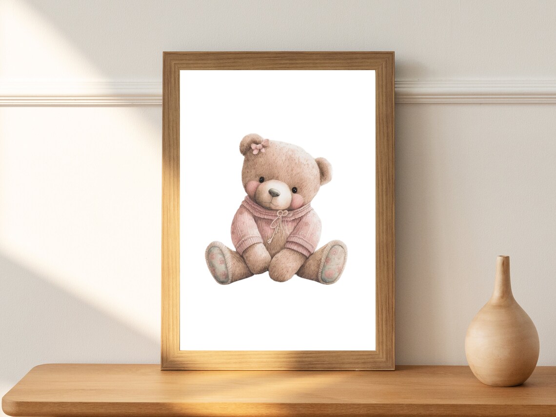 Baby Teddy Bear in a Pink Sweater Nursery Kids Room Decor Poster - Image 4
