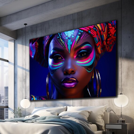 Neon Woman Abstract Tempered Glass Printing Wall Art African Woman Art Extra Large Wall Art Natural And Vivid Wall Decor Modern Wall Art