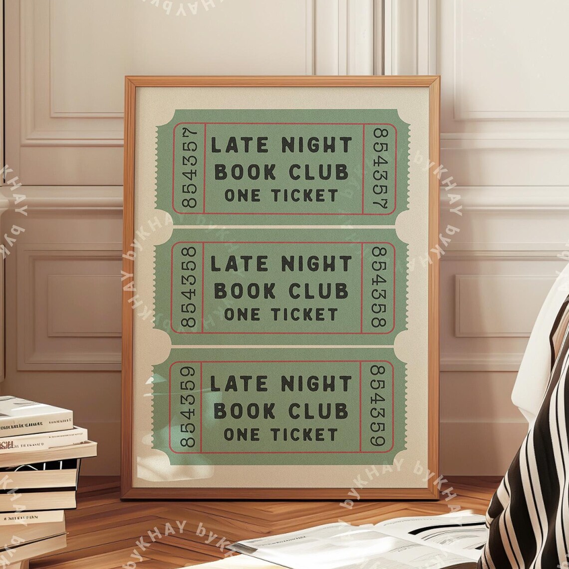 Late Night Book Club Ticket Print, Vintage Preppy