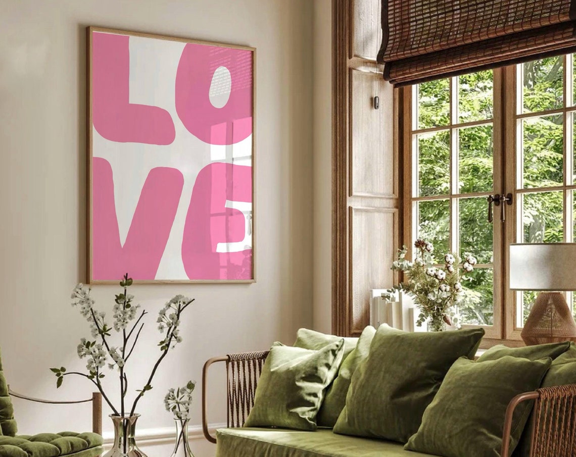 Love Big Pink Letters Modern Minimalist Typography Wall Poster - Image 3