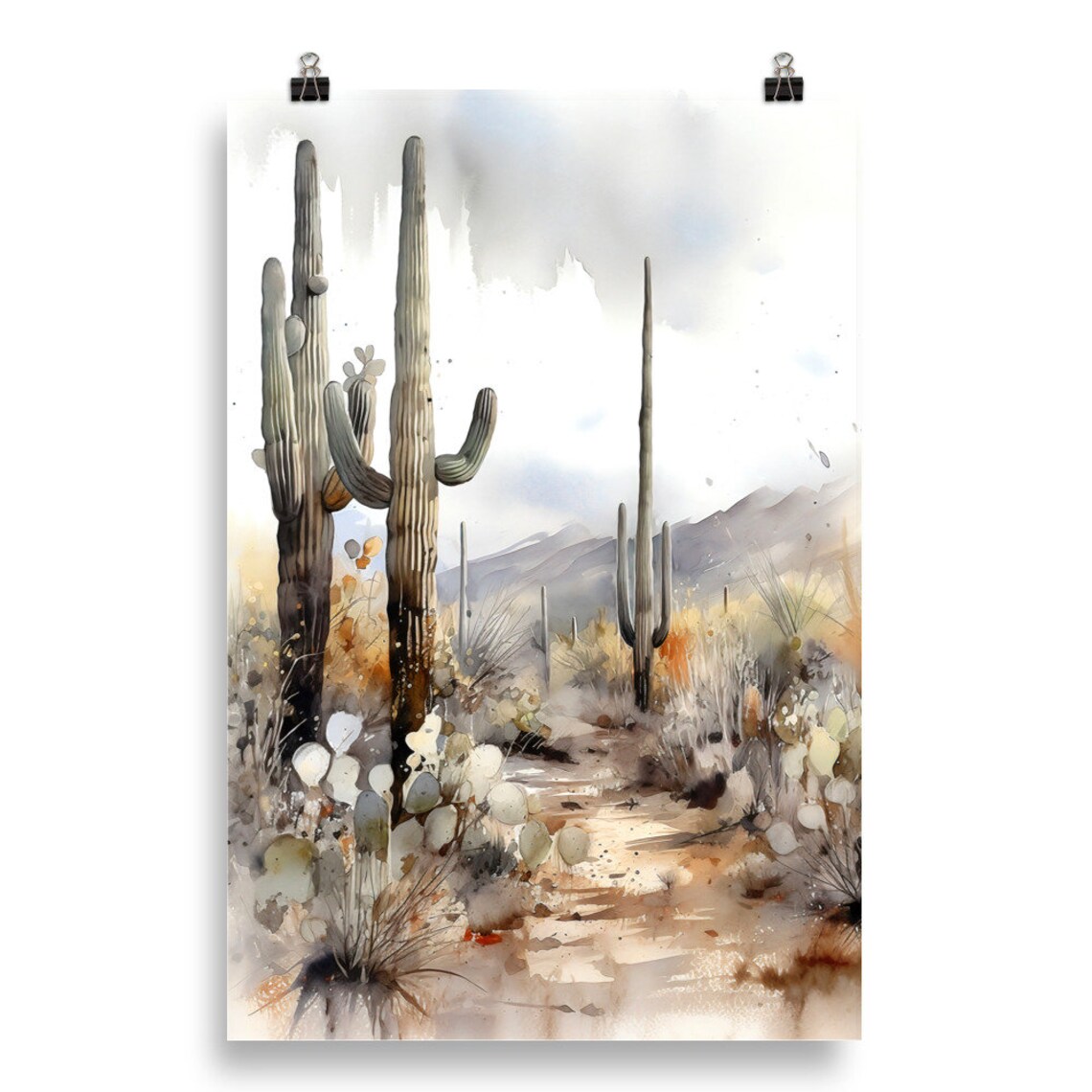Saguaro National Park Giant Cactus Desert Path Watercolor Poster - Image 5