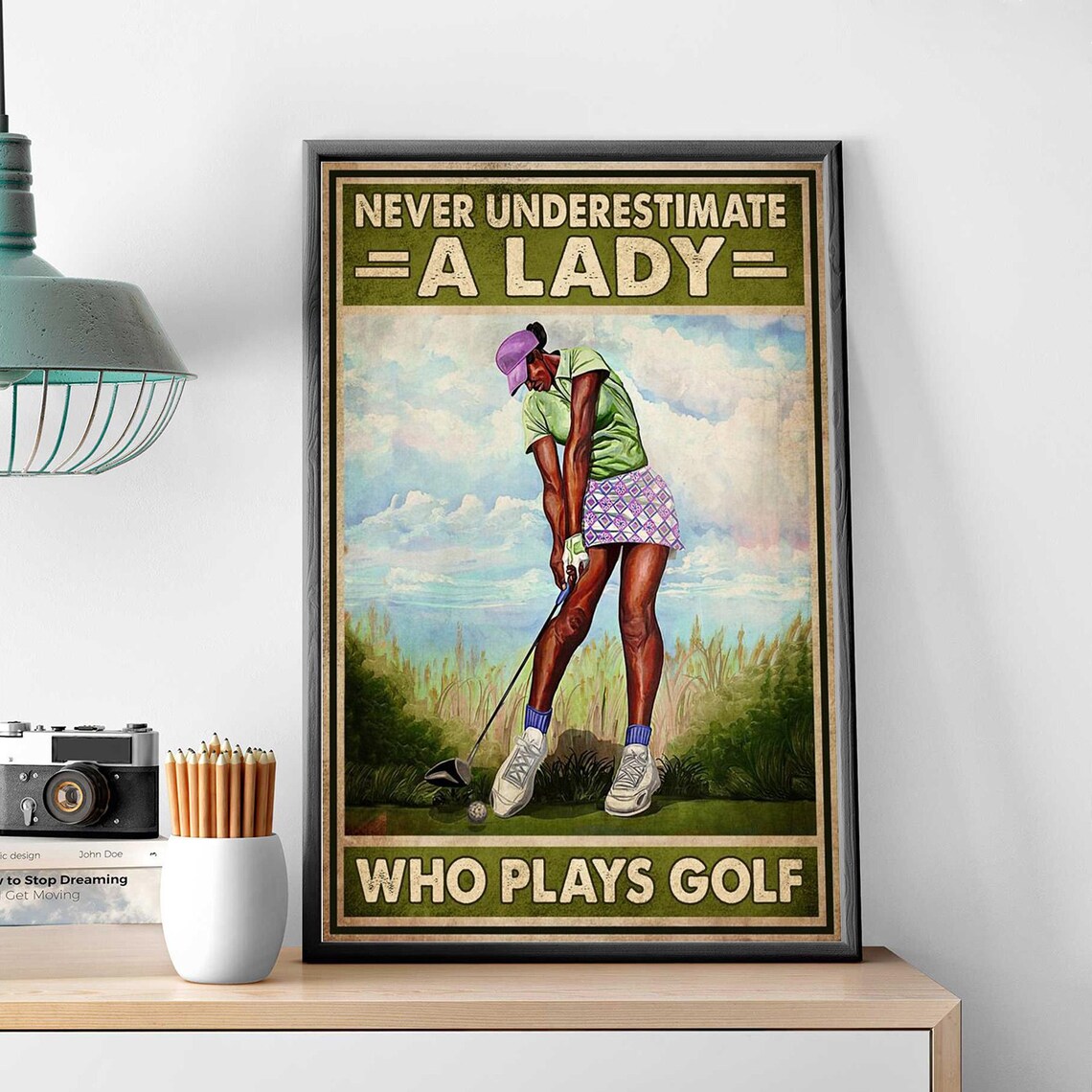 Never Underestimate A Lady Who Plays Golf Vintage Quote Golf Poster - Image 3