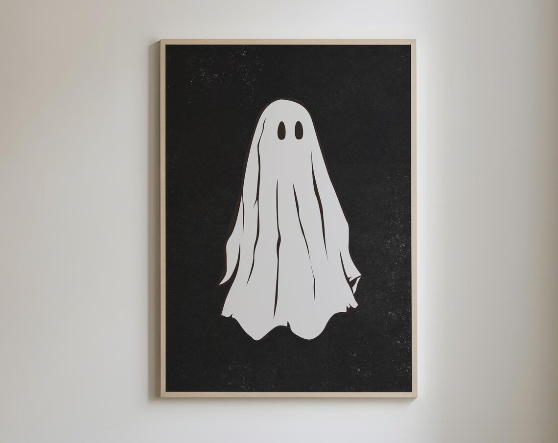 Classic White Sheet Ghost on Speckled Black Minimal Halloween Art Poster