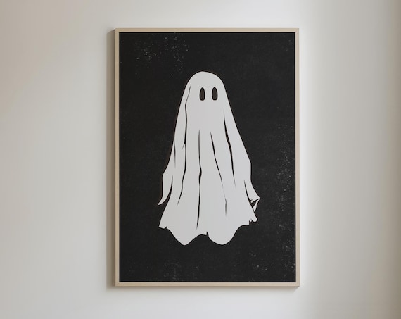 Classic White Sheet Ghost on Speckled Black Minimal Halloween Art Poster