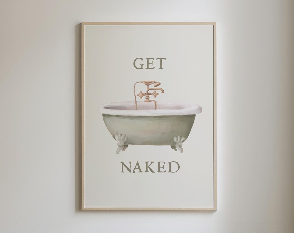 Get Naked Sage Green Clawfoot Bathtub Watercolor Bathroom Poster
