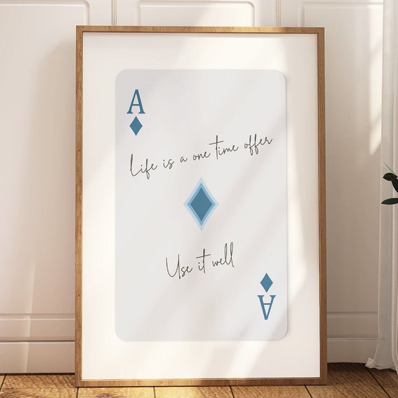 Playing Card Print Trendy Ace Of Diamonds Wall Art Preppy Bar Cart Poster Retro Ace Card Wall Decor Blue Artwork Inspirational Quote