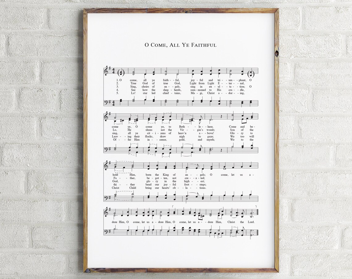 O Come All Ye Faithful Christmas Hymn Sheet Music Score Poster