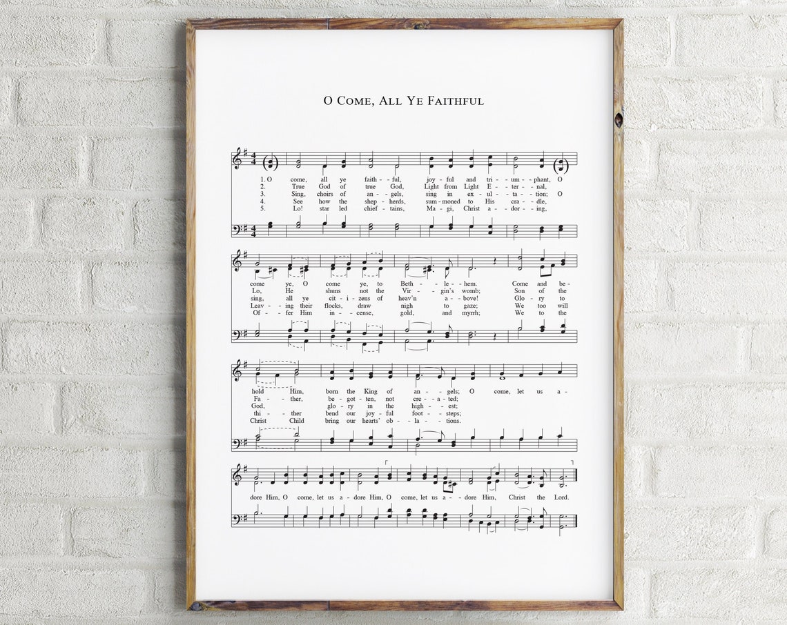 O Come All Ye Faithful Music Sheet Wall Art Christmas Song Sign Christmas Wall Art Christmas Carol Sheet Music Church Hymn Lyrics