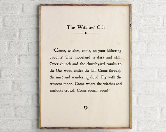 The Witches Call Halloween Book Page Quote Spooky Witchy Poster