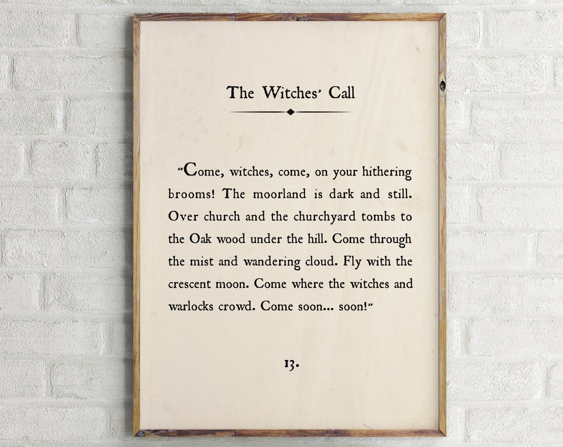 The Witches Call Halloween Book Page Quote Spooky Witchy Poster