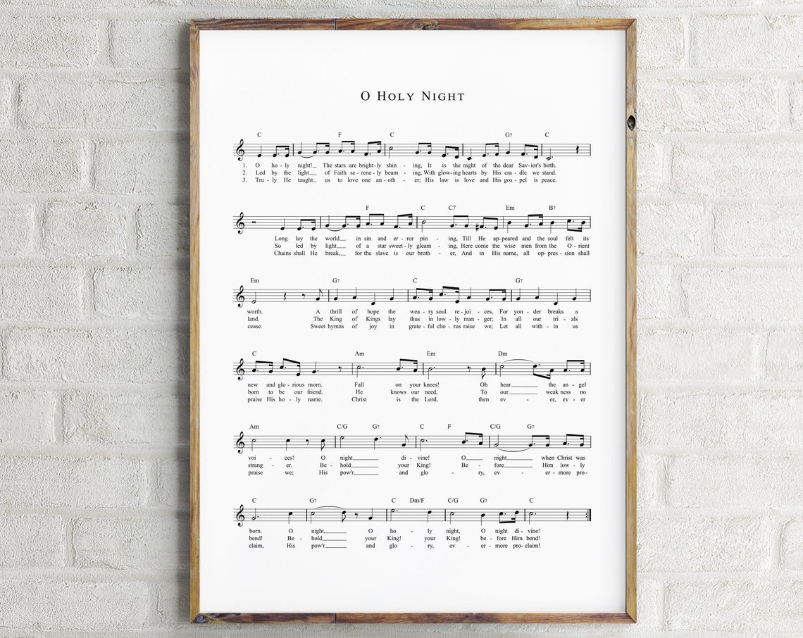 O Holy Night Music Sheet Wall Art Christmas Song Sign Christmas Wall Art Christmas Carol Sheet Music Church Hymn Sheet Music