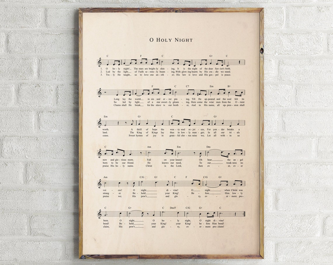 O Holy Night Music Sheet Vintage Print Christmas Song Sign Christmas Print Christmas Carol Sheet Music Church Hymn Sheet Music