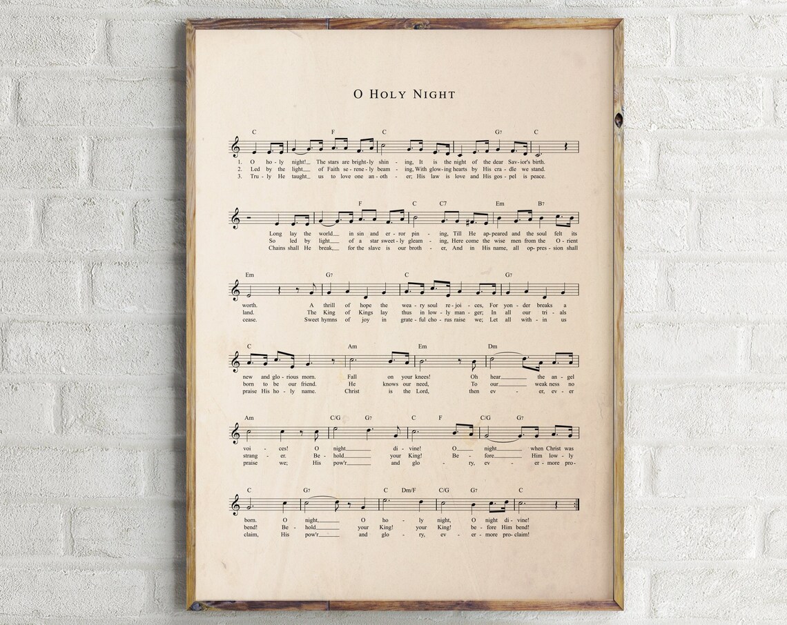 O Holy Night Vintage Sheet Music Christmas Carol Song Art Poster