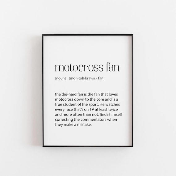 Motocross Fan Dictionary Definition Black White Typography Poster