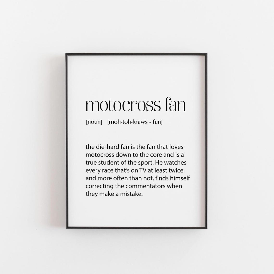 Motocross Fan Dictionary Definition Black White Typography Poster