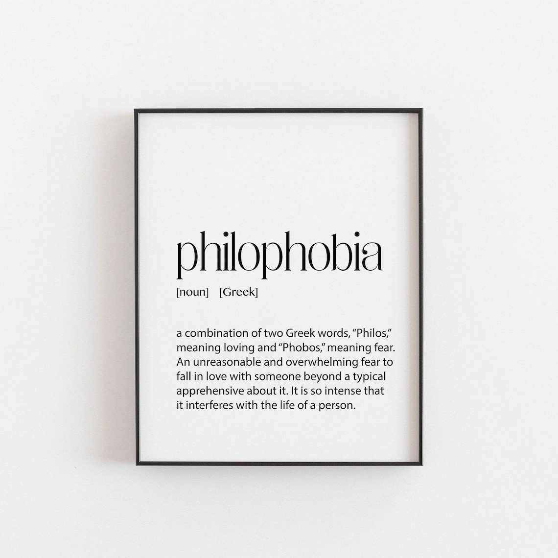 Greek Philophobia Definition Poster, Fear Of Love