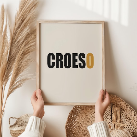 Croeso Welsh Welcome Word Gold Minimalist Typography Art Poster