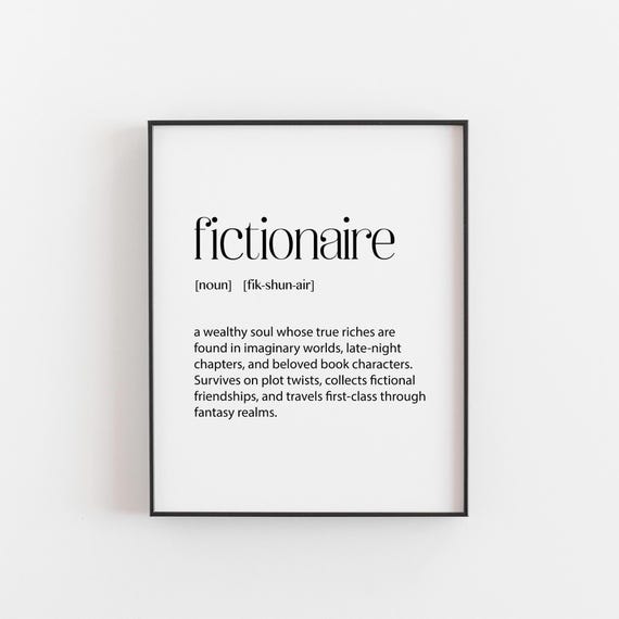 Fictionaire Definition Print For Literary Treasure Hunters Fantasy Book Hoarders A Gift Dragons And Daydreamers Library Deco