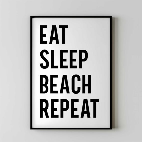 Eat Sleep Beach Repeat Print Large Poster Hut Decor Artwork For Living Room Gifts Goers