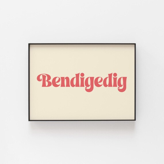 Bendigedig Welsh Word Print Retro Coral Script Wonderful Typography Art