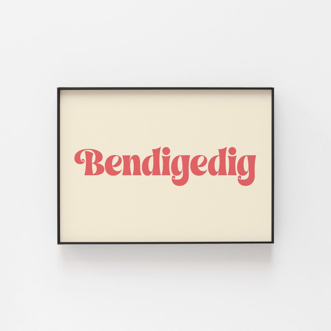 Bendigedig Welsh Word Print Retro Coral Script Wonderful Typography Art