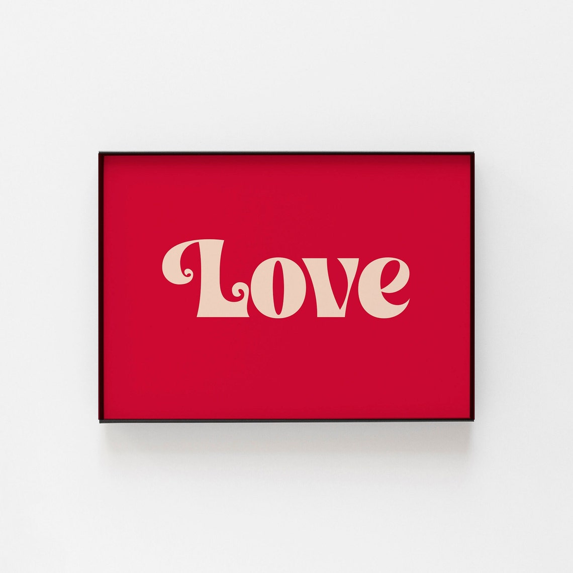Love Retro Script Typography Red and Cream Valentines Day Gift Poster