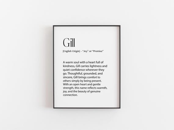 Gill Name Meaning Print, Personalised Minimal Typography Art Print