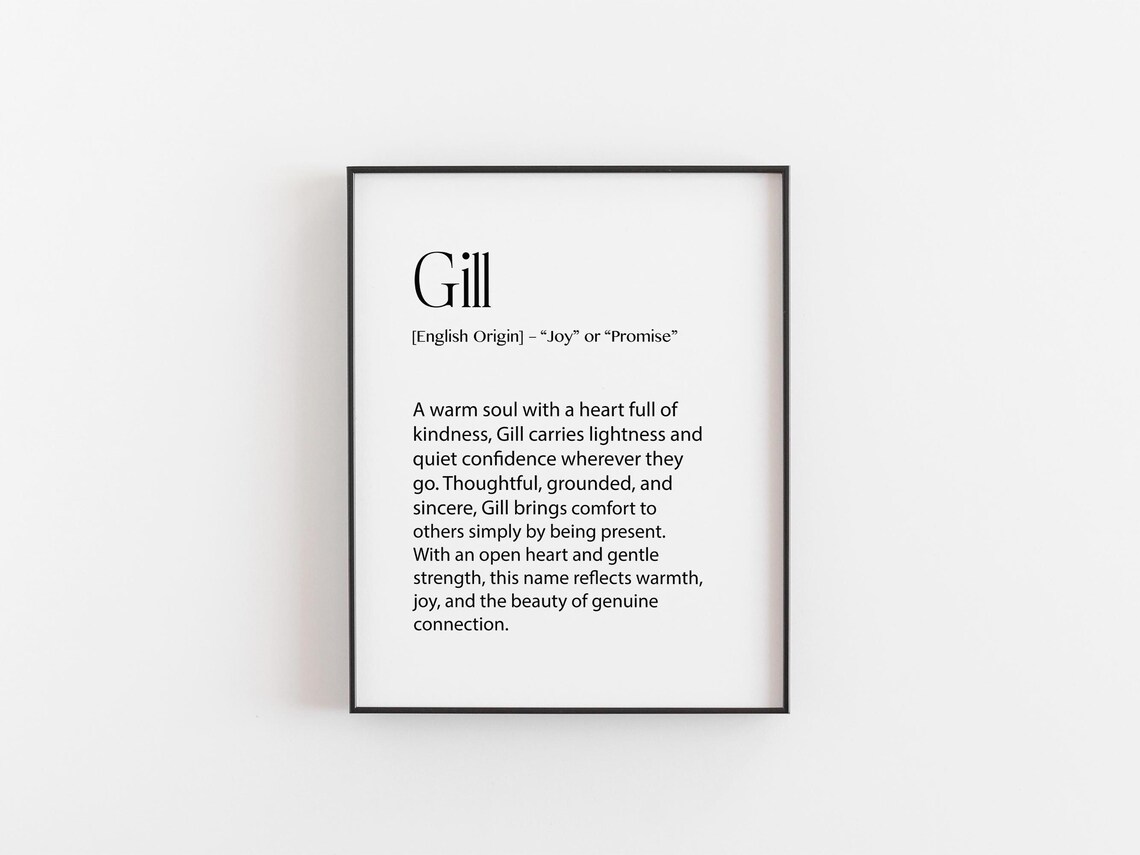 Gill Name Meaning Print, Personalised Minimal Typography Art Print