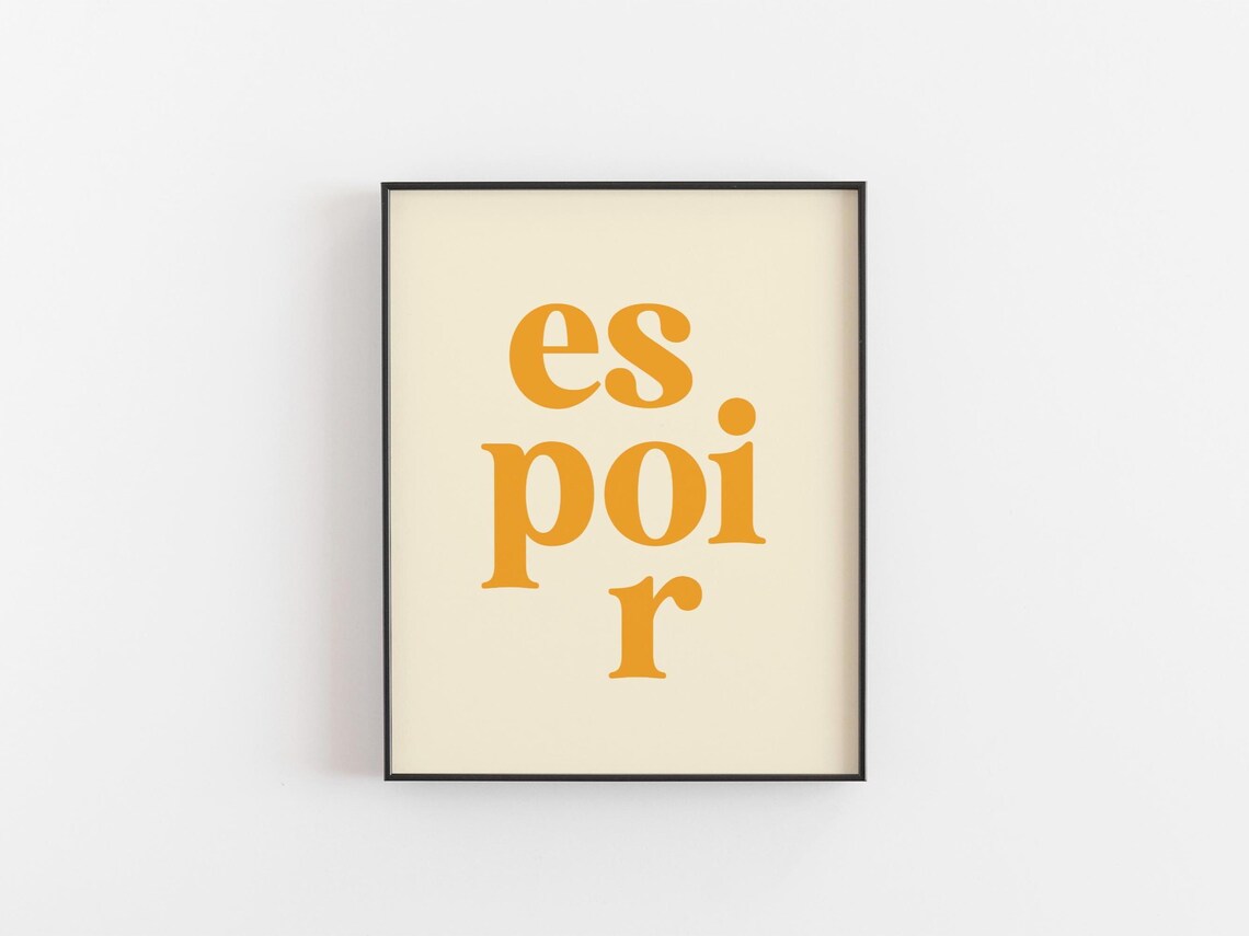 Espoir French Hope Quote Bold Orange Typography Minimal Home Decor Poster