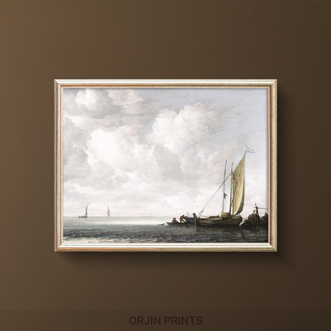 Dutch Seascape Fishing Boat Dramatic Clouds Vintage Art Poster