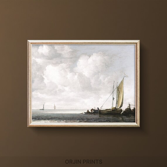Dutch Seascape Fishing Boat Dramatic Clouds Vintage Art Poster