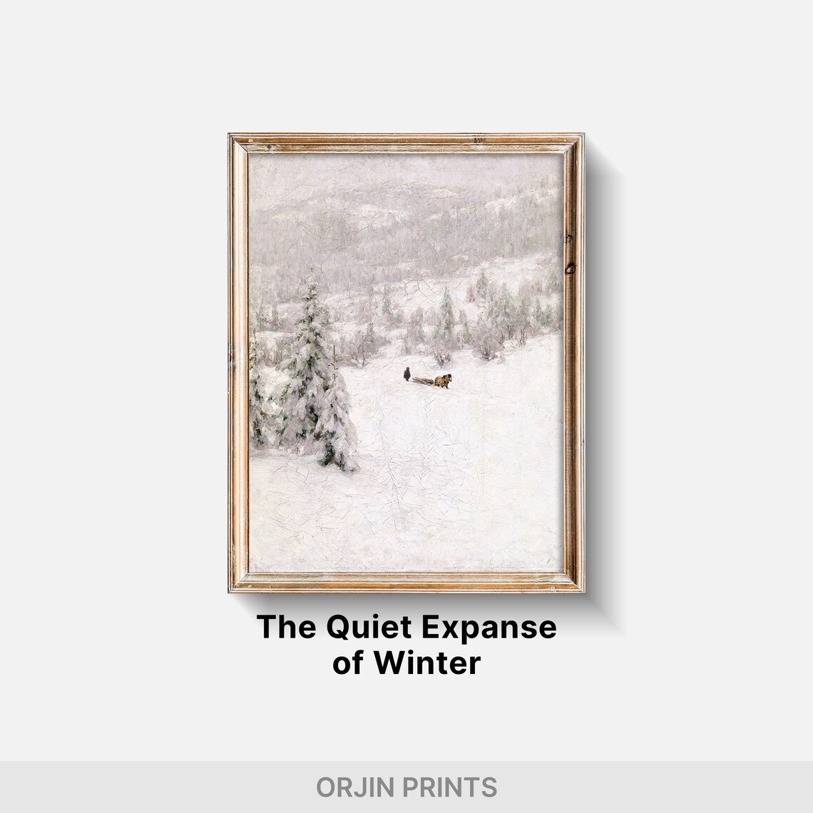 Snowy Forest Valley Horse Drawn Sled Pine Trees Winter Vintage Art Print - Image 2