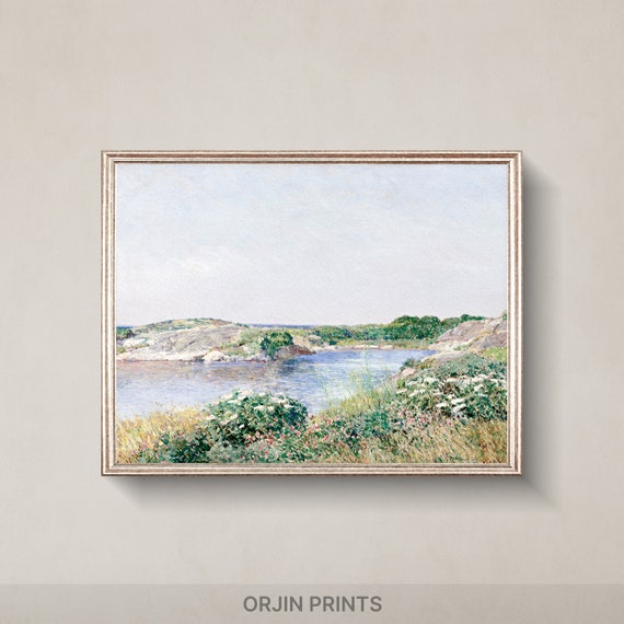 Vintage Tranquil Pond Painting Serene Nature Art Print Instant Orjin Prints 897