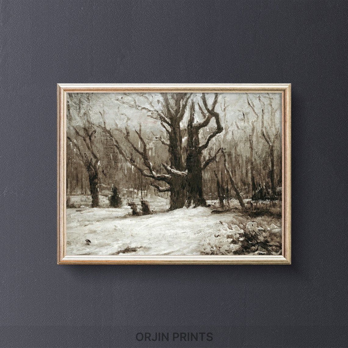 Gnarled Bare Trees Snowy Winter Forest Moody Vintage Art Poster
