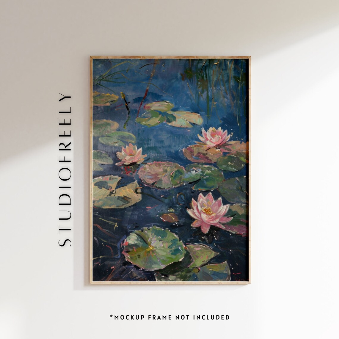 Flower Pond Painting, Serene Zen Garden Art Print