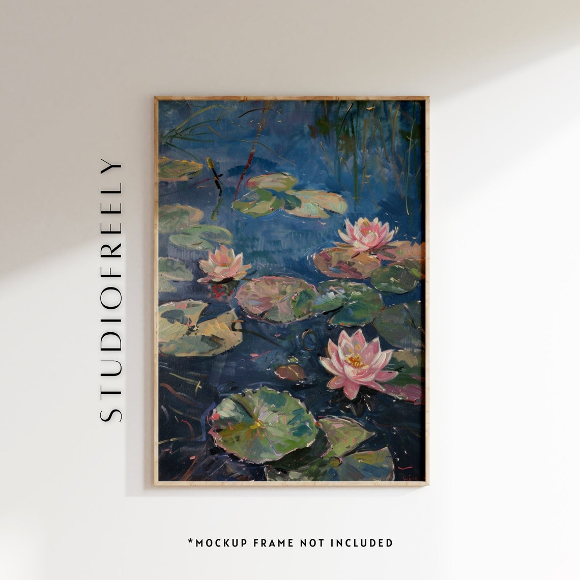 Lily Pond Fine Art Print Deep Blue Floral Oil Painting