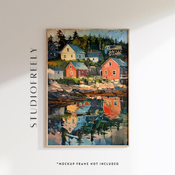 Fishing Village Oil Painting Maine Coastal Town Art Print