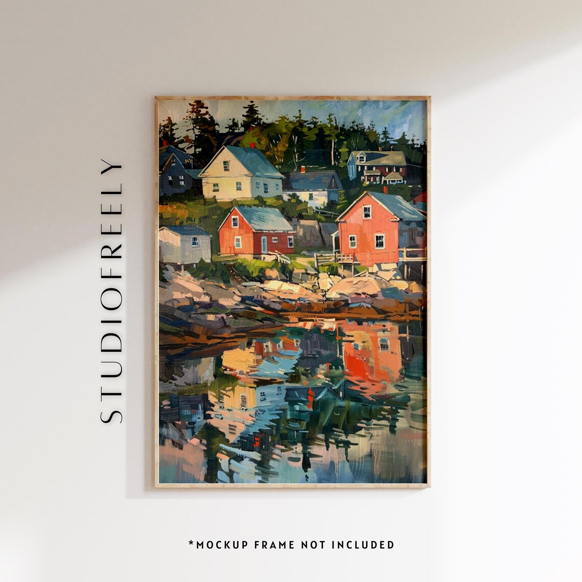 Fishing Village Oil Painting Maine Coastal Town Art Print