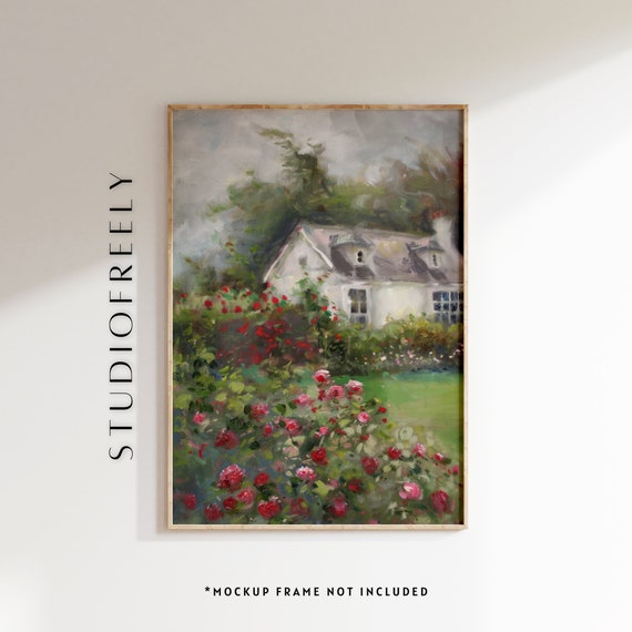 Charming Cottage Garden Art Print Impressionist Floral Landscape Wall Decor For Cozy Home Interiors