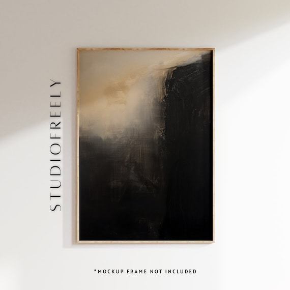 Moody Black Abstract Cliff Face Oil Painting Modern Wall Art