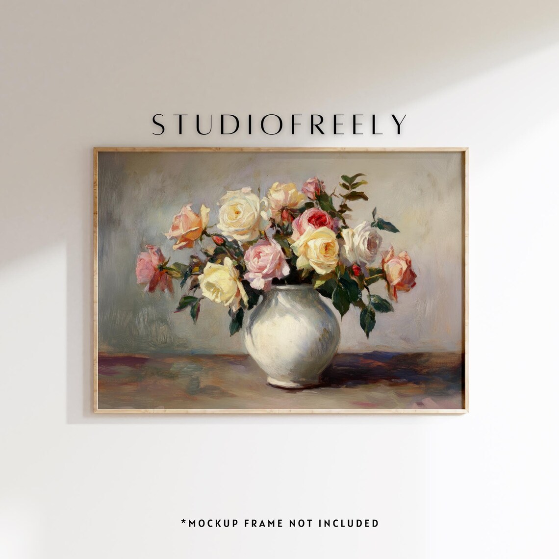Romantic Blush Rose Bouquet Oil Painting Still Life Floral Print