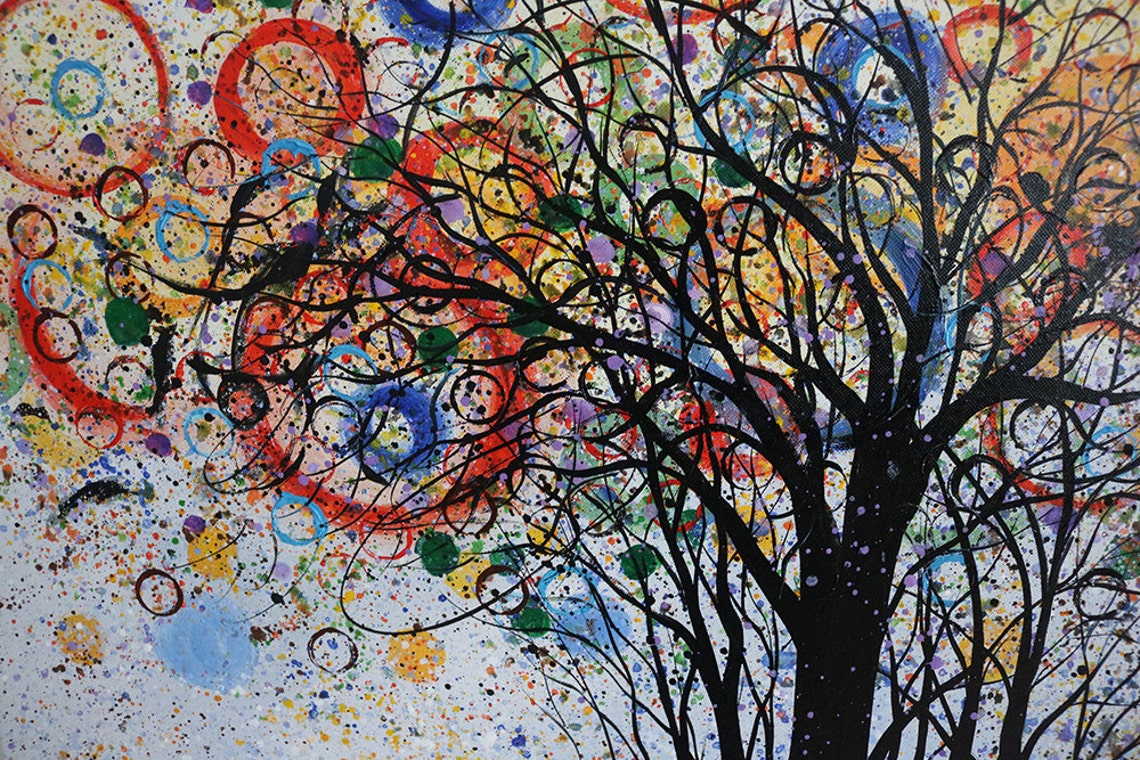 Colorful Abstract Tree Black Branches Splatter Modern Art Poster - Image 2