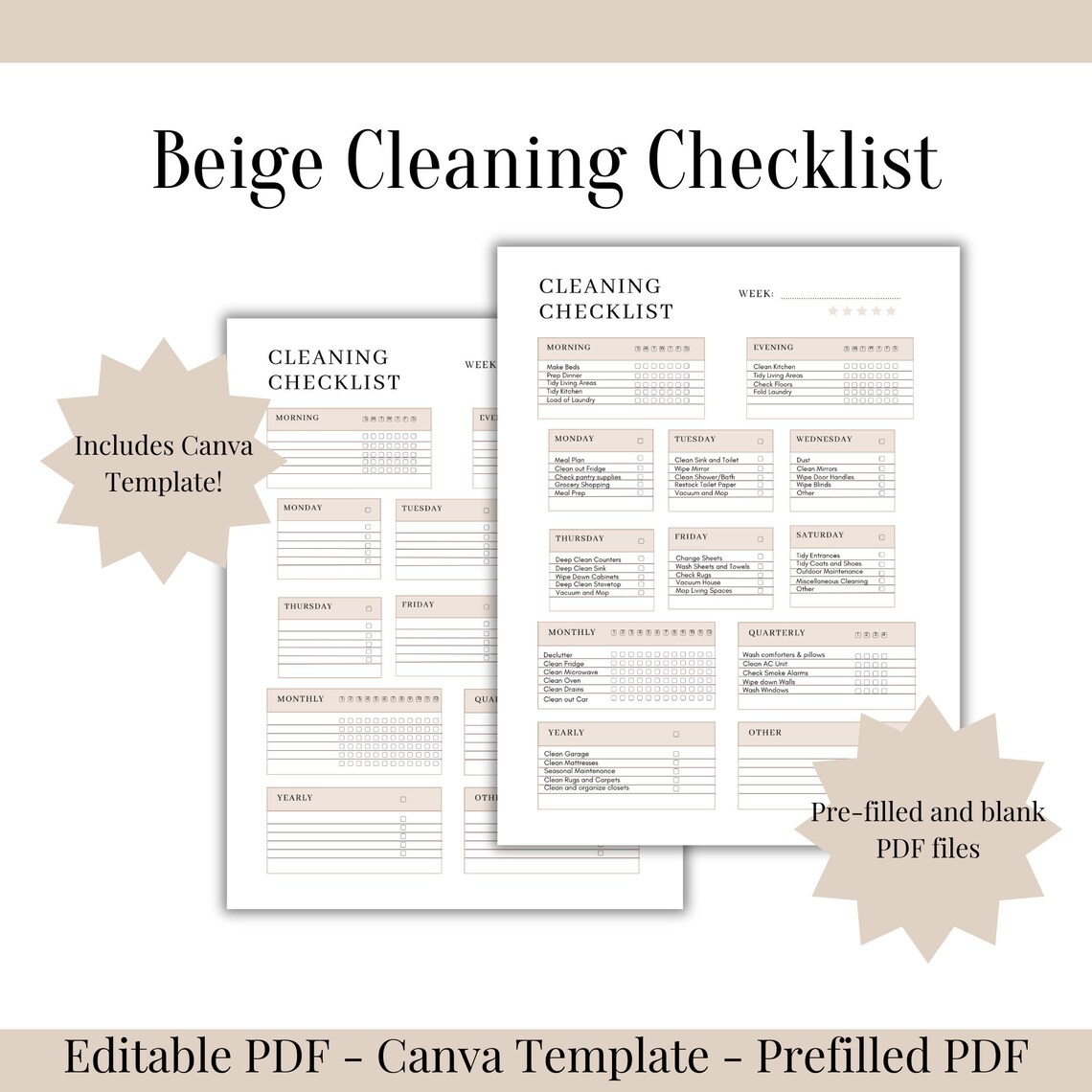 Cleaning Checklist Editable Canva Template