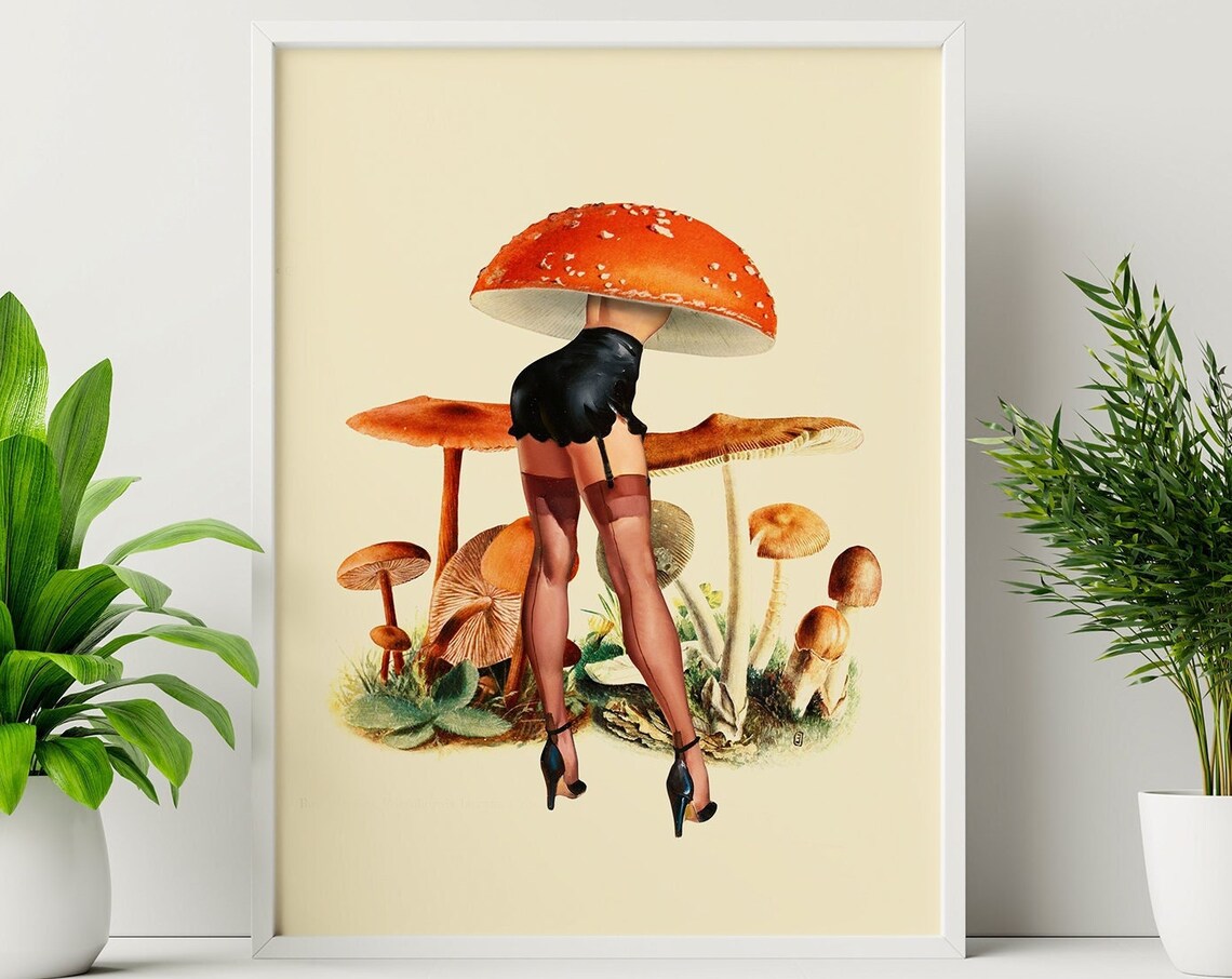 Mushroom Pin Up Trippy Retro Art Print