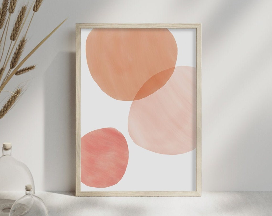 Pastel Pink Peach Circles Watercolor Soft Geometric Wall Poster