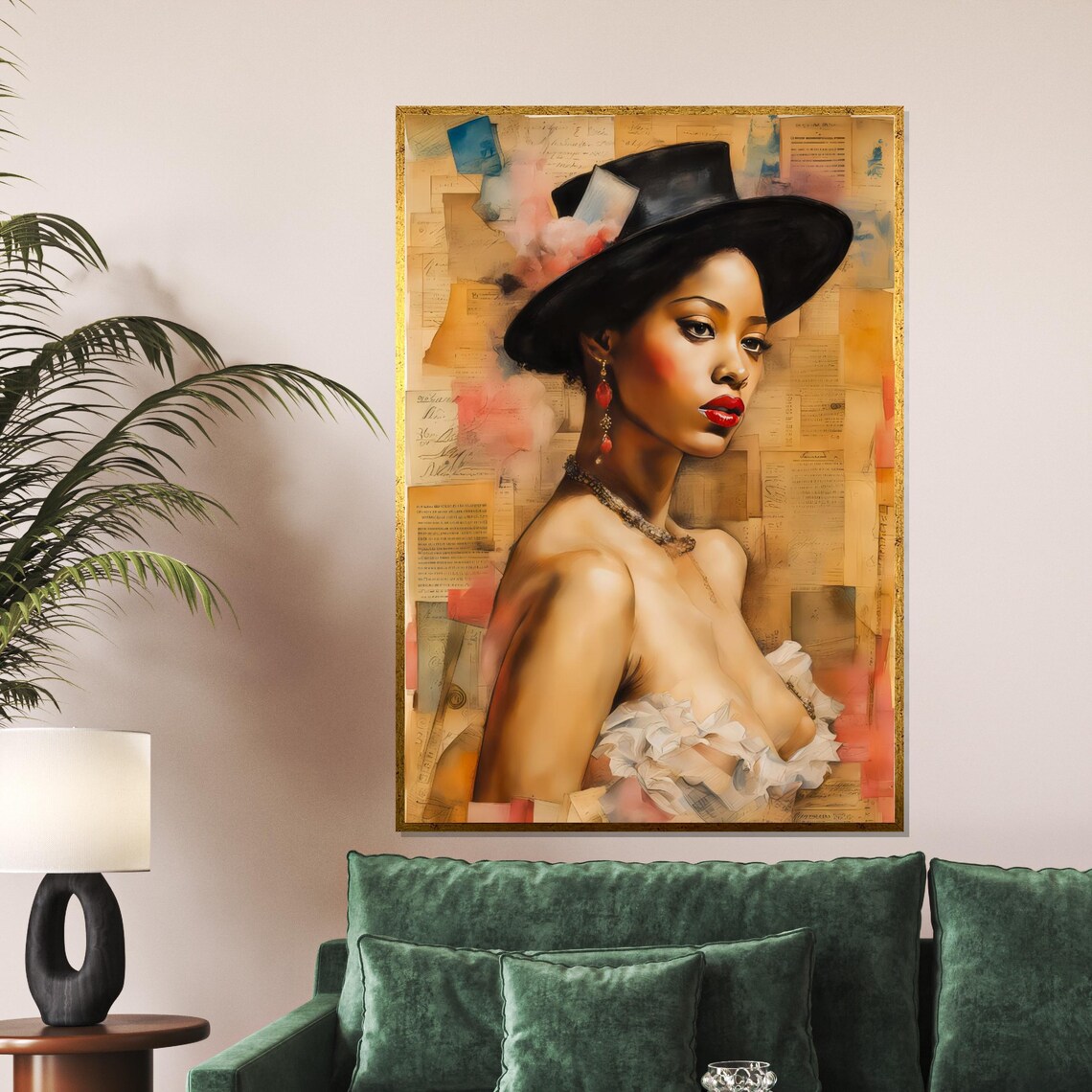 Vintage Collage Portrait Of Lady In Black Hat Retro Glamour Poster - Image 5