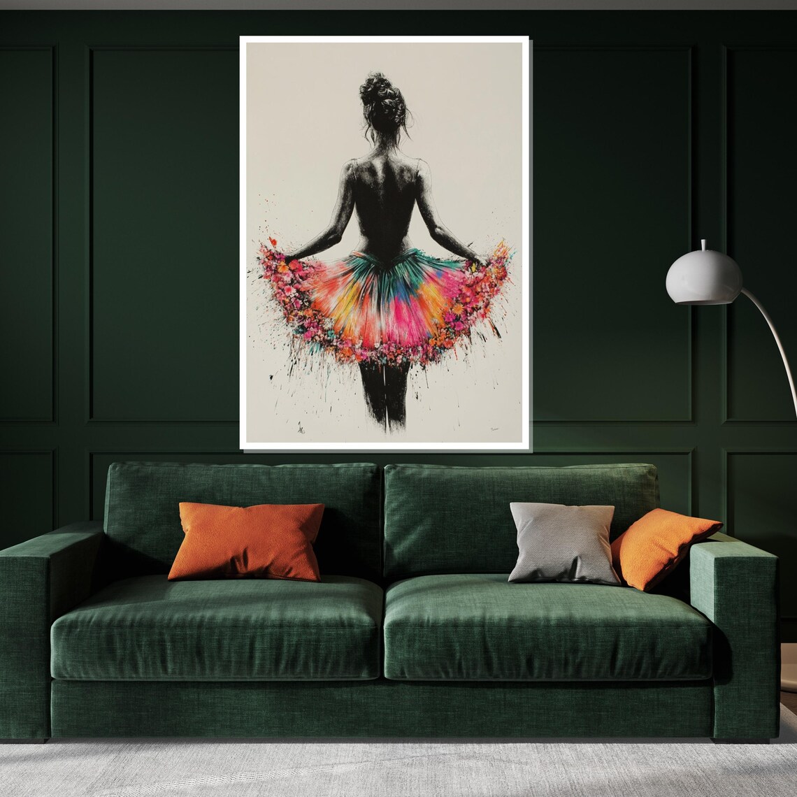 Ballerina from Behind with Colorful Watercolor Tutu Art Poster - Image 3