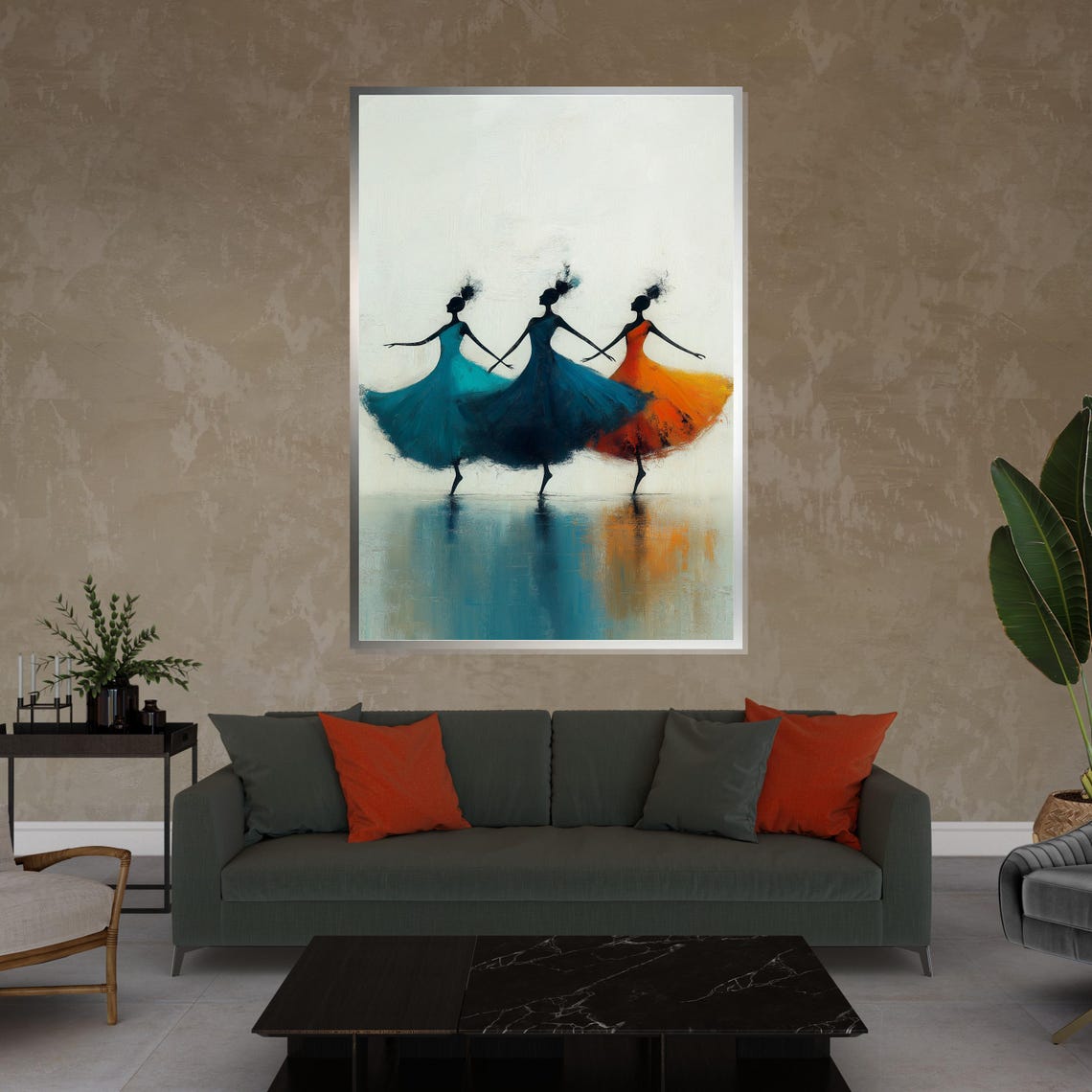 Ballet Dancer Trio Graceful Silhouette Teal Orange Dance Poster - Image 4